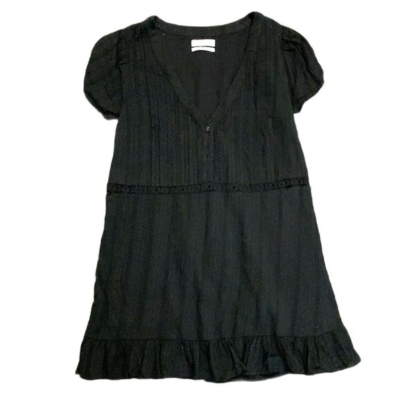 Urban Outfitters Bria Black Eyelet Pleated Short Sleeve Frock Mini Dress Size S - Picture 2 of 15